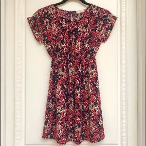 Girls Navy Blue Dress w/ Red Flowers